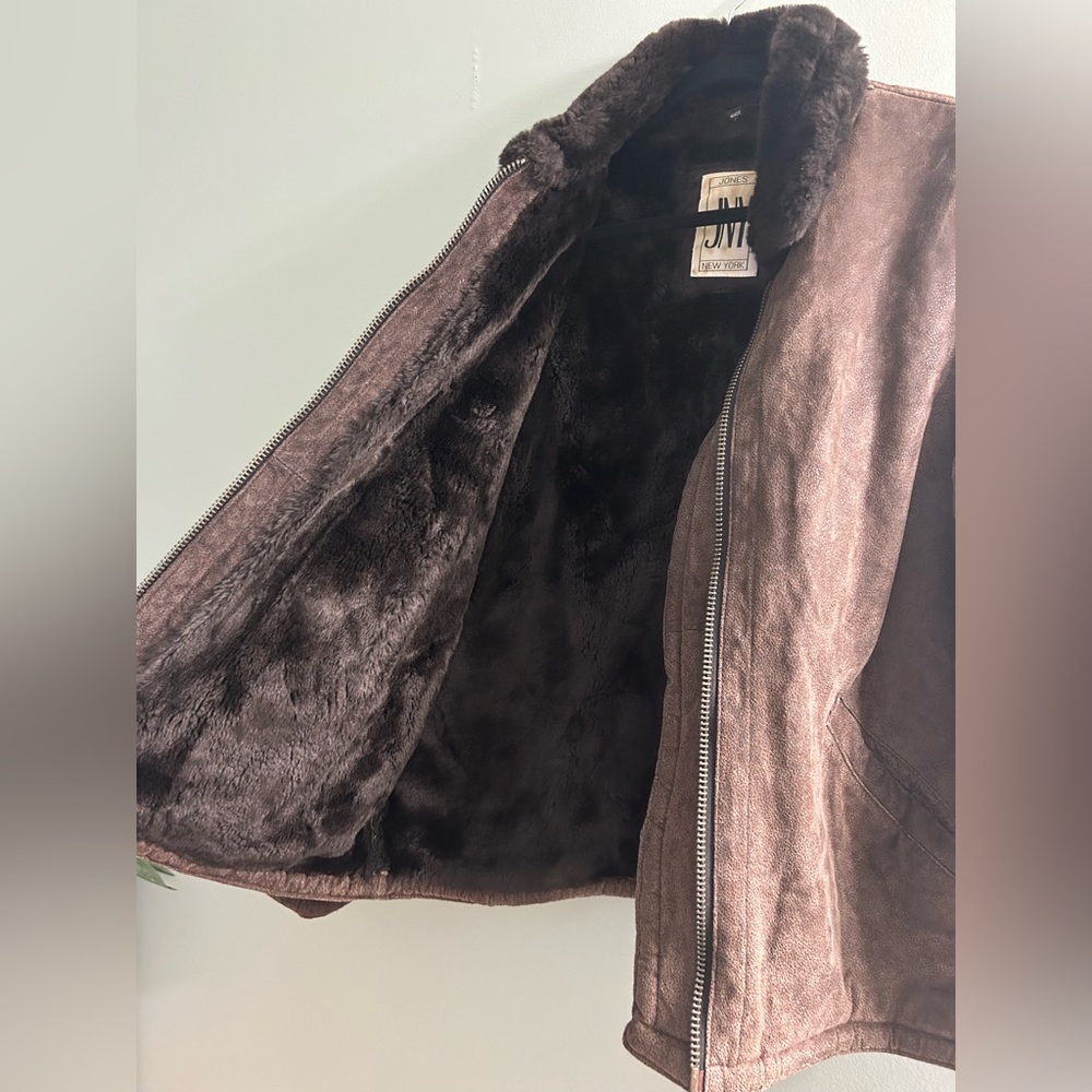 Vintage jones New York leather bomber pilot fur lined jacket brown - Picture 4 of 12
